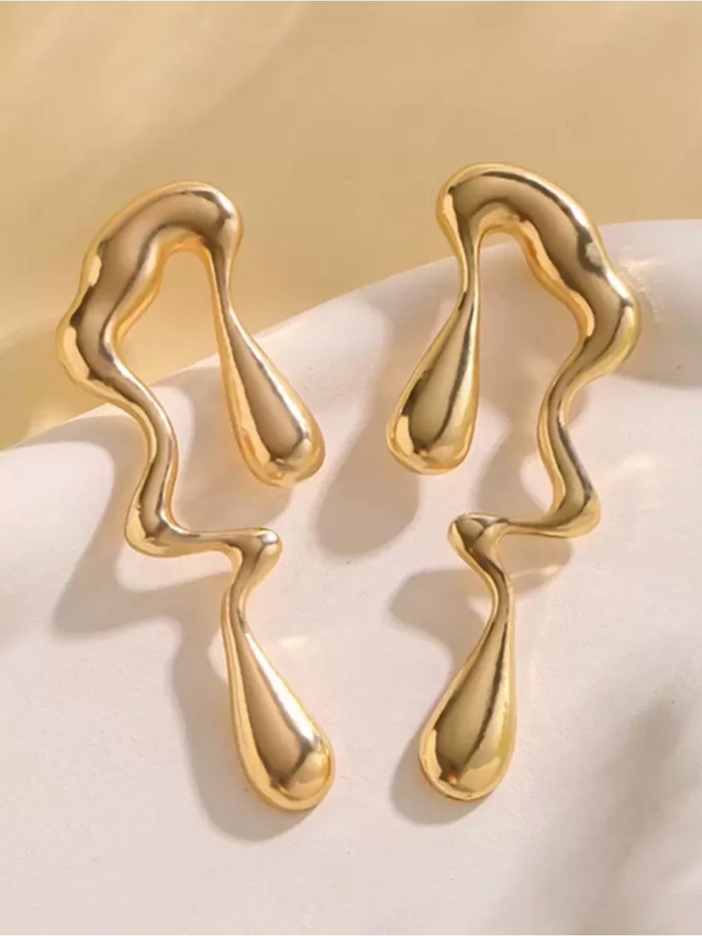Gold Abstract Drop Statement Earrings - Women's Jewelry - Picture 4 of 5